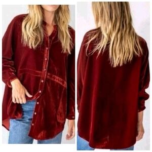 Natural Life Velvet Rust Button Front Oversized Shirt Sz XL Boho